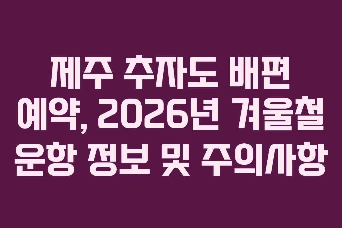 제주 추자도 배편 예약, 2026년 겨울철 운항 정보 및 주의사항