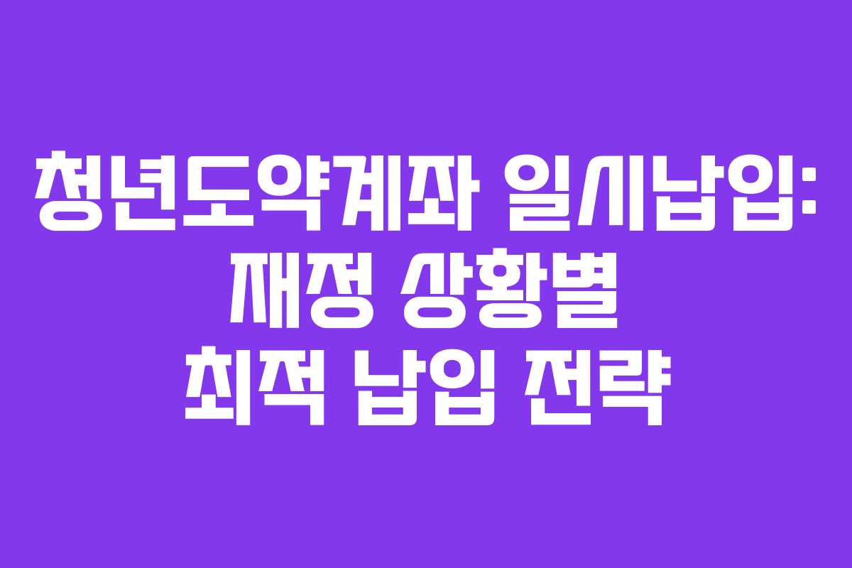 청년도약계좌 일시납입: 재정 상황별 최적 납입 전략 청년도약계좌 일시납입: 재정 상황별 최적 납입 전략