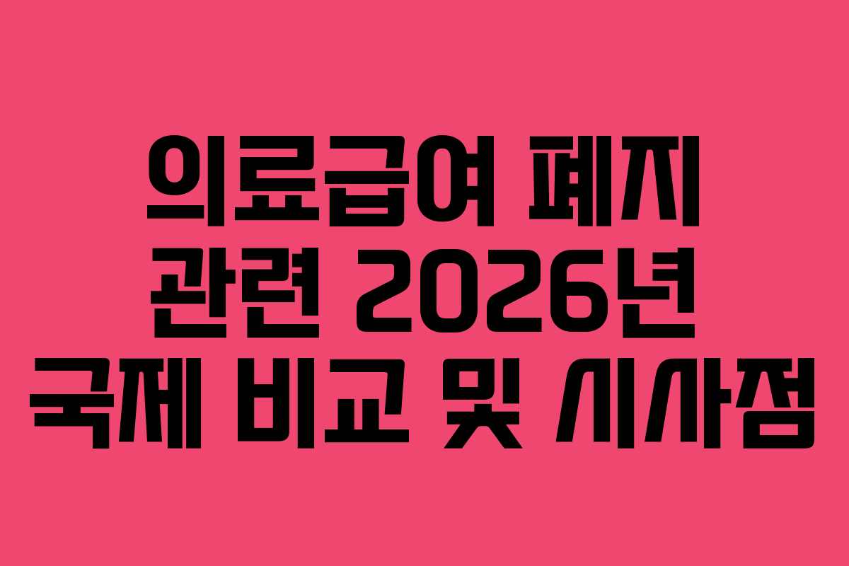 의료급여 폐지 관련 2026년 국제 비교 및 시사점