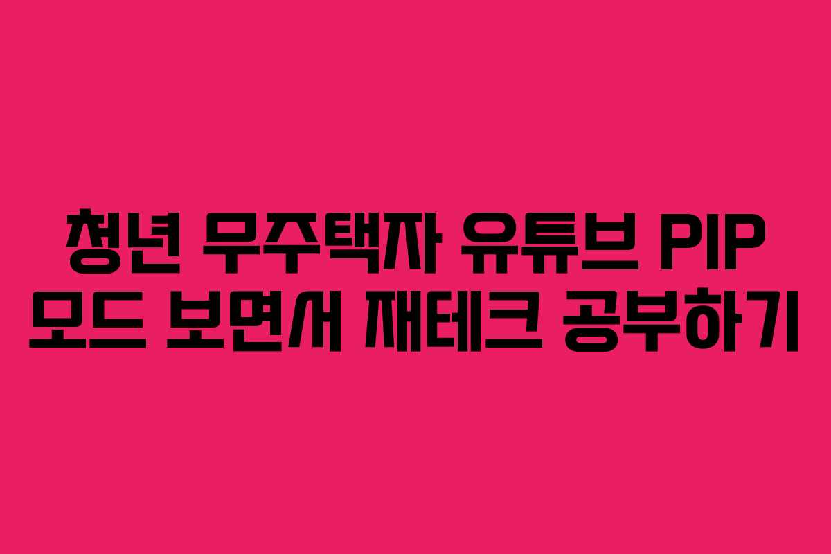 청년 무주택자 유튜브 PIP 모드 보면서 재테크 공부하기