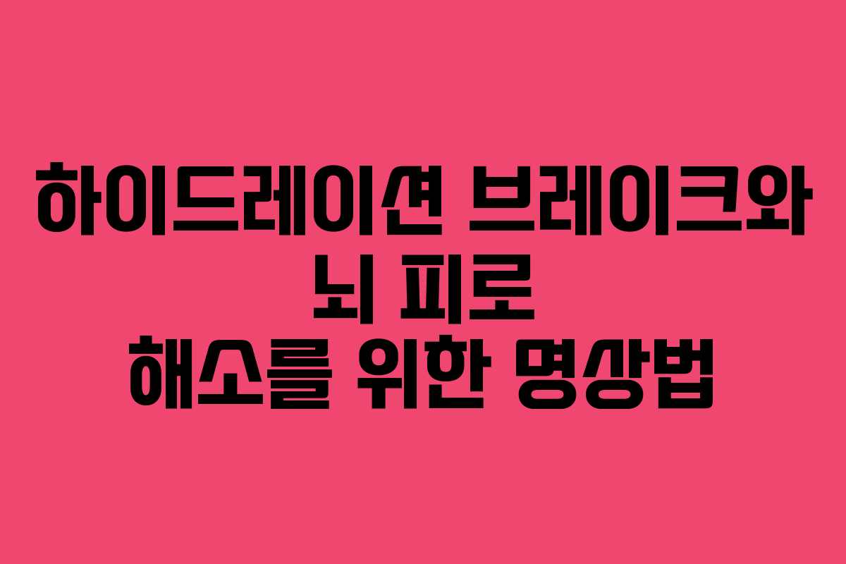 하이드레이션 브레이크와 뇌 피로 해소를 위한 명상법 하이드레이션 브레이크와 뇌 피로 해소를 위한 명상법